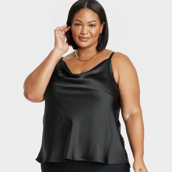 NWT Women's Ava & Viv Black Satin Tank Top - XXL - NWT - Picture 1 of 11